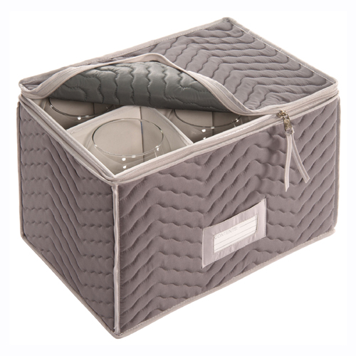 Boîte De Rangement Tasses & Verres 43x30x25,5 Cm – Organiseur Robuste Avec Séparateurs Souples, Empilable
